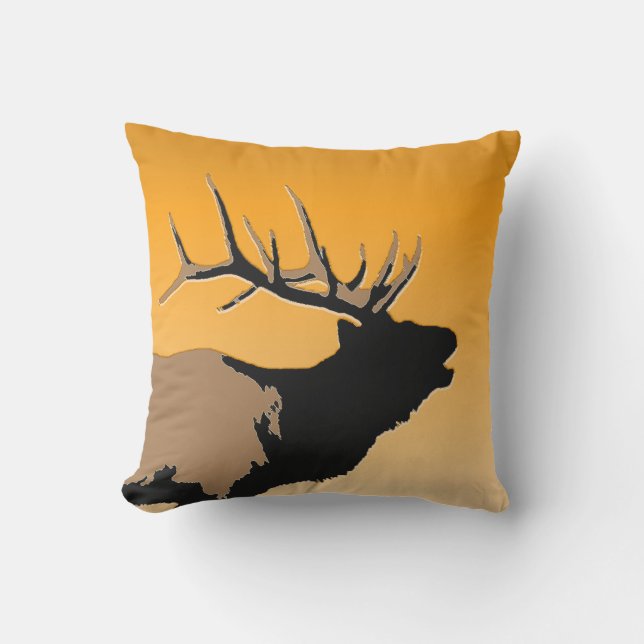 Coussin Brouillonnant Bull Elk au coucher du soleil Art or (Recto)
