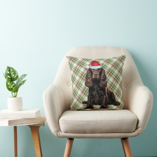 Coussin Brown Cocker Spaniel saison Plaid Chien de Noël