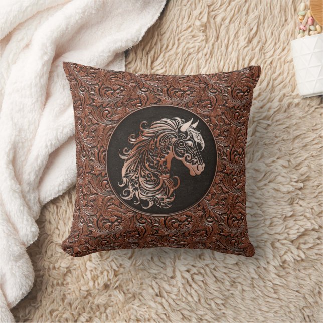 Coussin Brown cowgirl floral à outils cuir tête de cheval (Couverture)