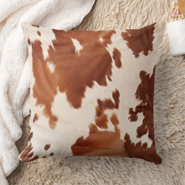 Coussin Brown Cream Cowhide Western (Couverture)