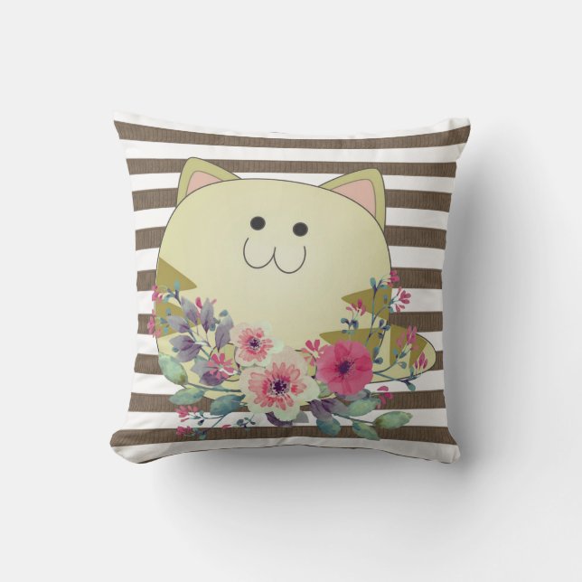 Coussin Brown et blanc Jeu d'oreiller Chat Floral (Recto)
