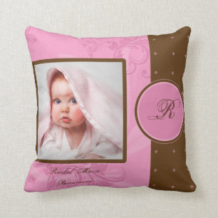 Coussin Brown et rose de souvenir de photo de bébé