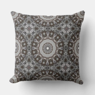 Coussin Brown et Silver Kaleidoscope Mandala Motif