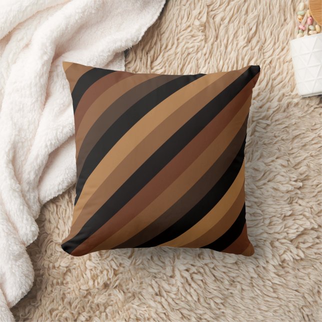 Coussin Brown foncé rayures obliques moderne élégant (Couverture)