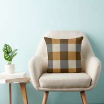 Brown, gris et beige Plaid Throw PIllow