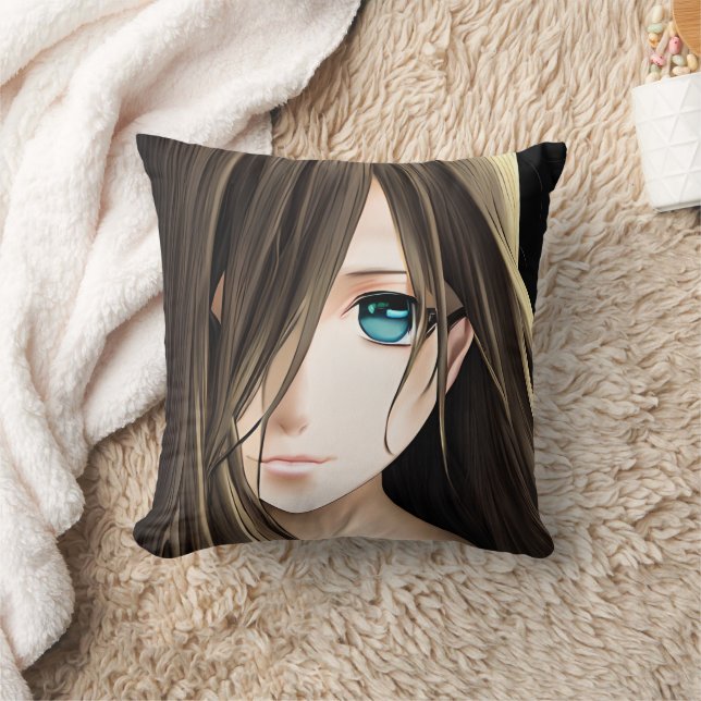 Coussin Brown Haired Blue Eyed Anime Girl (Couverture)