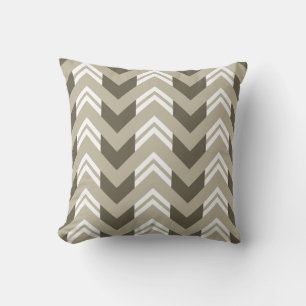 Coussin Brown moderne, beige, Motif Chevron blanc