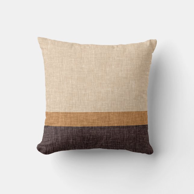 Coussin Brown neutre et Motif de bande 3 caramel Taupe (Recto)