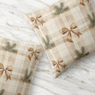 Coussin Brown Plaid Bow Rustique Moderne Green Farmhouse