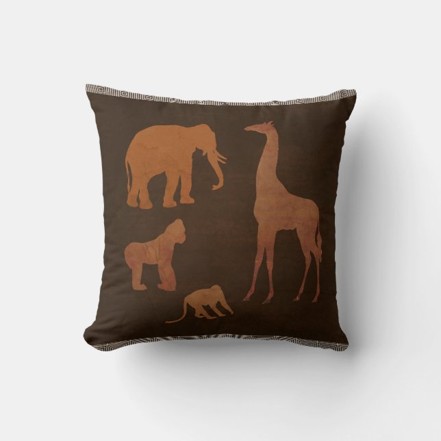 Coussin Brown Safari Jungle Zoo Animaux Personnalisés (Recto)