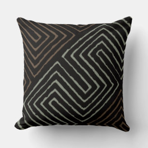Coussin Brown vert Noir Africain Maze Tissu de boue Tribal