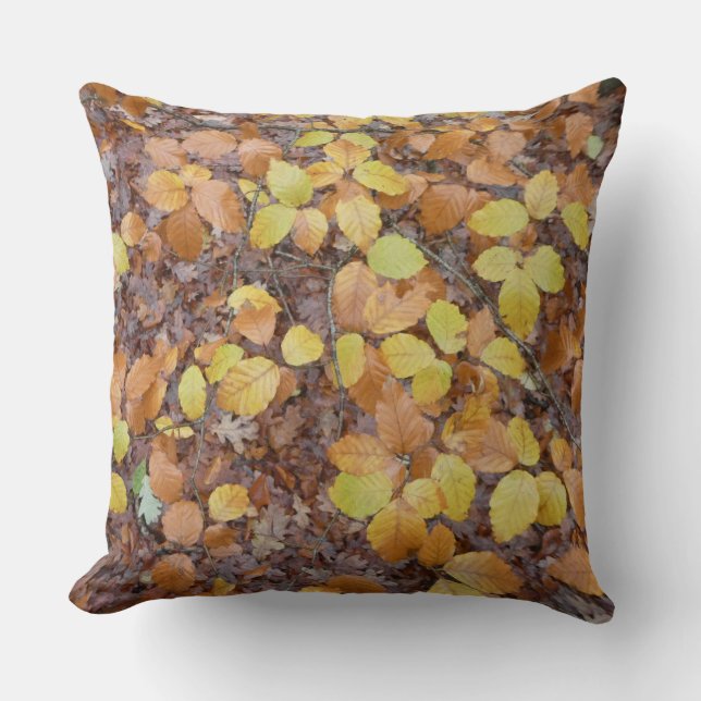 Coussin Brown Yellow Autumn Leaves Pattern Throw Pillow (Recto)