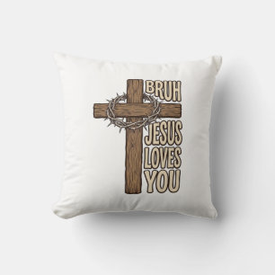 Coussin Bruh Jésus T'aime Croix Vintage Chrétien Vecto