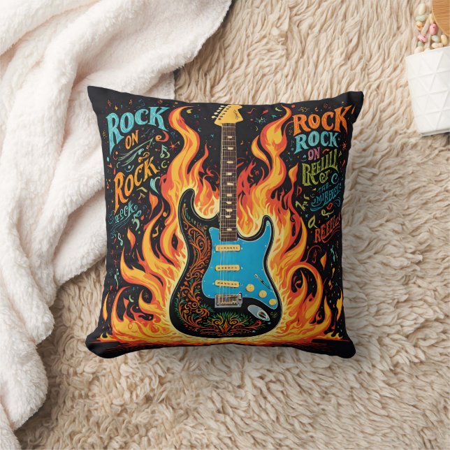 Coussin Brûler la guitare enflamme l'esprit rock (Couverture)