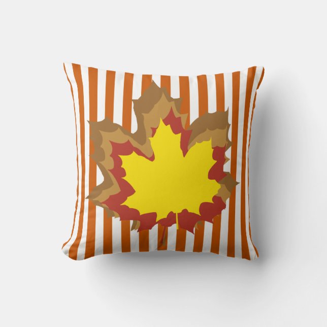 Coussin Brûler les rayures automnales avec Feuilles (Recto)