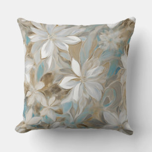 Coussin Brun beige floral bleu sarcelle
