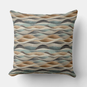 COUSSIN BRUN BEIGE VERT SARCELLE VAGUES ABSTRAITES