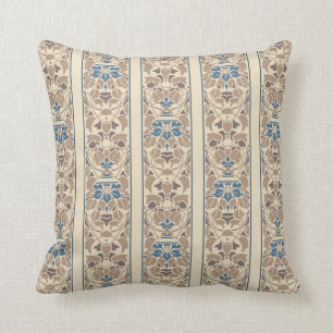 Coussin Brun clair et crème avec la rayure bleue de fleur