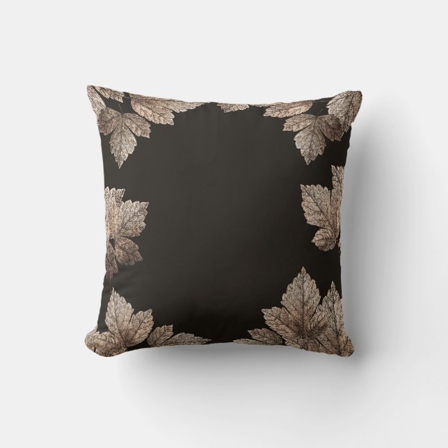 Coussin Brun foncé et bronze Feuilles Rustique Glam automn (Recto)