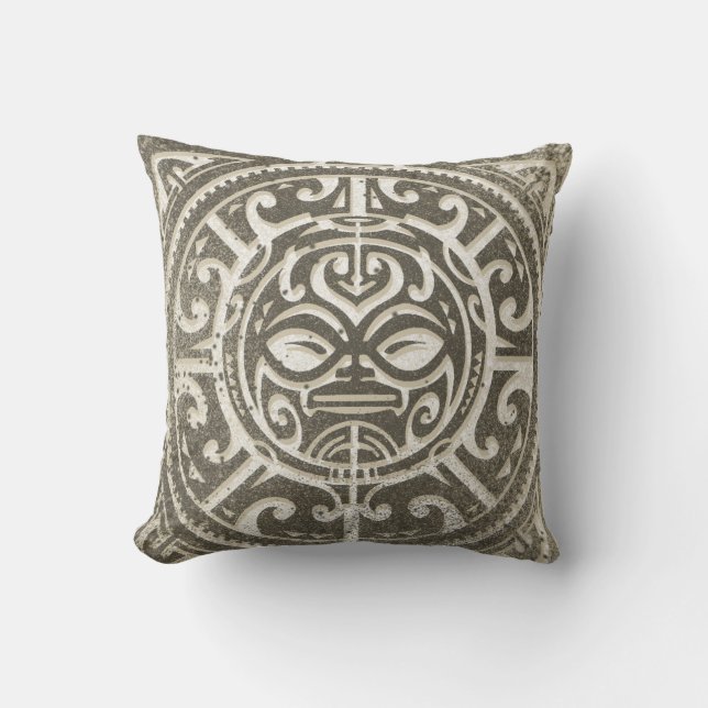 Coussin Brun tribal polynésien de visage (Recto)