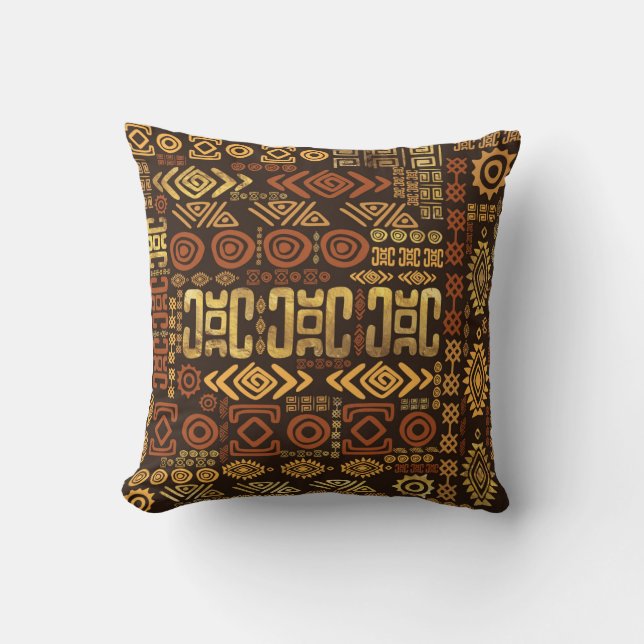 Coussin Bruns africains ethniques et or #11 de modèle (Recto)