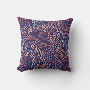 Coussin Brush Strokes Abstrait, Corail, Pêche, Rose, Marin