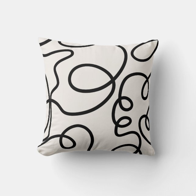 Coussin Brush Strokes De Ligne Minimale Moderne Noir Et Bl (Recto)