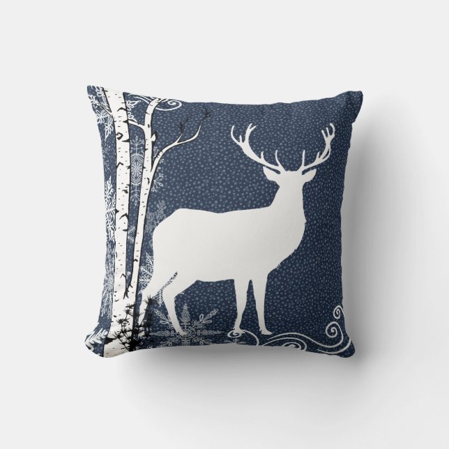 Coussin Buck and Doe Deer Winter Birch Forest Jeu d'oreill (Recto)