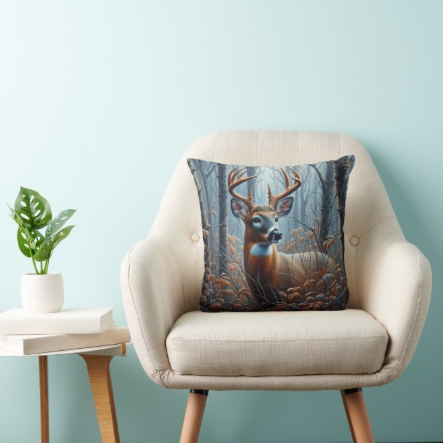 Coussin Buck blanc debout en forêt (Chaise)