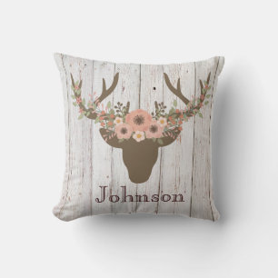 Coussin Buck Head Antlers De La Rue Florale Sur Le Bois