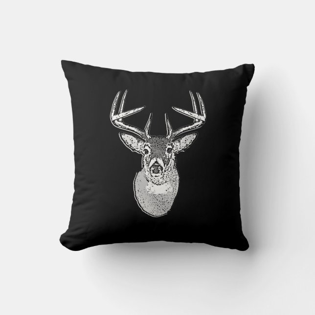 Coussin Buck sur la tête de cerf de queue blanche noire (Recto)