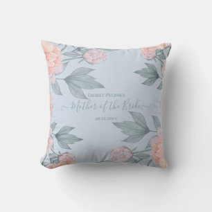 Coussin Budget Pêcher Floral Dusty Blue Sage Mariage feuil