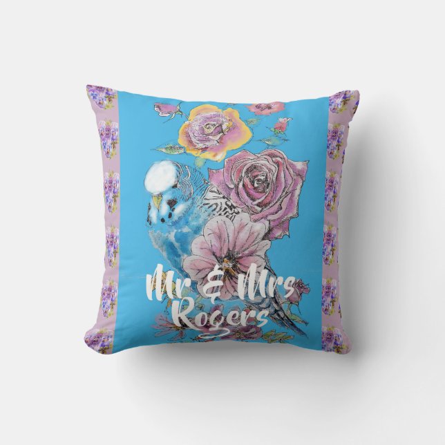 Coussin Budgie Aquarelle lilas floral Nouveau Cushion (Recto)