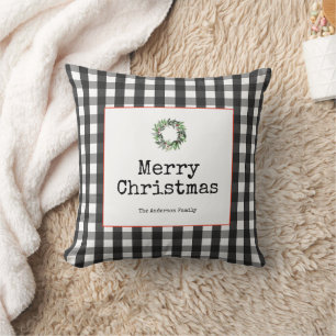 Coussin Buffalo moderne Check Joyeux Noël