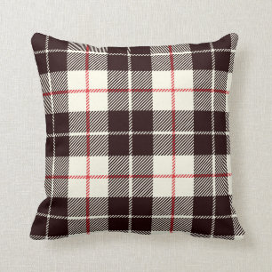 Coussin Buffalo plaqué en noir, tan et rouge