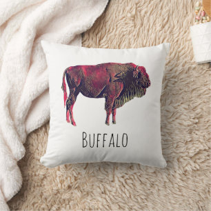 Coussin Buffalo Portrait Design pour bison ou animal sauva
