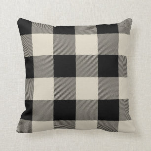 Coussin Buffle noir et beige rustique à contrôle Plaid