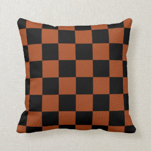 Coussin Buffle noir et orange À damiers Carré Plaid
