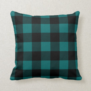 Coussin Buffle noir et Turquoise préppé à chèque rempli