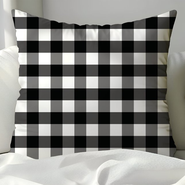 Coussin Buffle Rustique Noir Et Blanc Plaid À damiers (Créateur téléchargé)