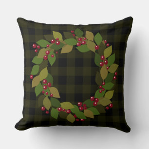 Coussin Buffle vert foncé plaqué   Feuilles, Berries Wreat