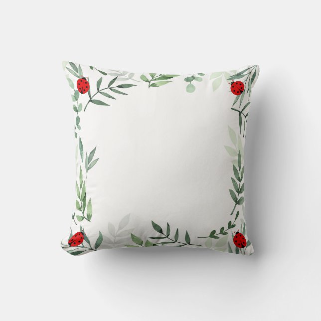 Coussin Bugs mignons et Feuilles Plantes (Recto)