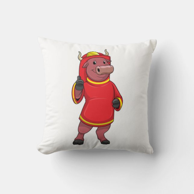 Coussin Bull en tant que pompier avec casque (Recto)