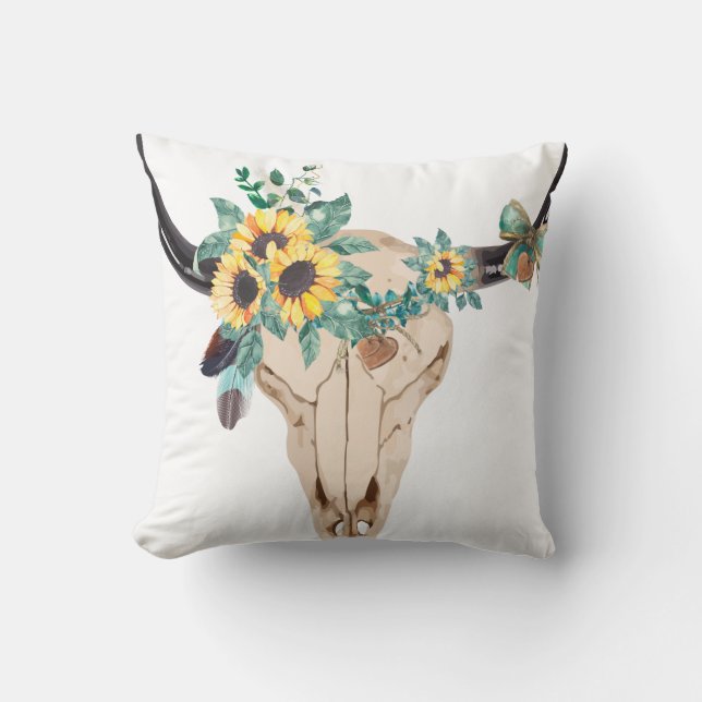 Coussin Bull Skull Sunflowers (Recto)