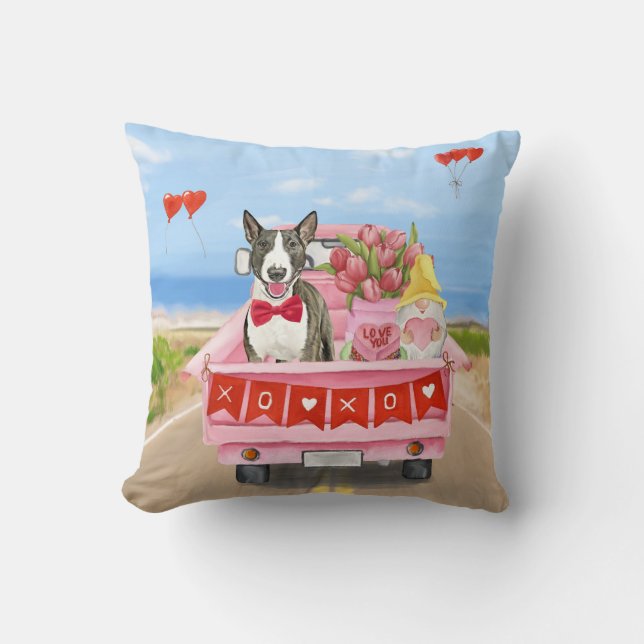 Coussin Bull Terrier Chien Saint-Valentin Coeurs de camion (Recto)