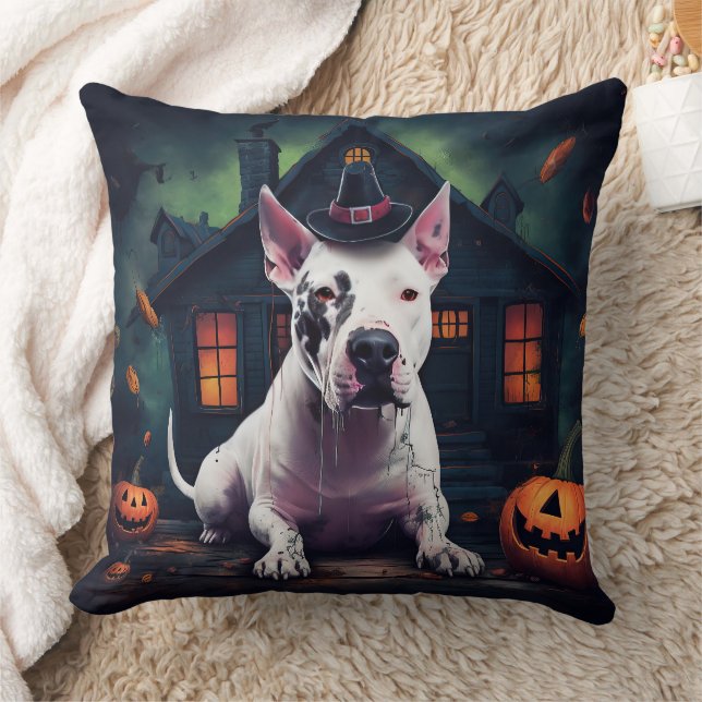 Coussin Bull Terrier Citrouille Halloween effroi (Couverture)