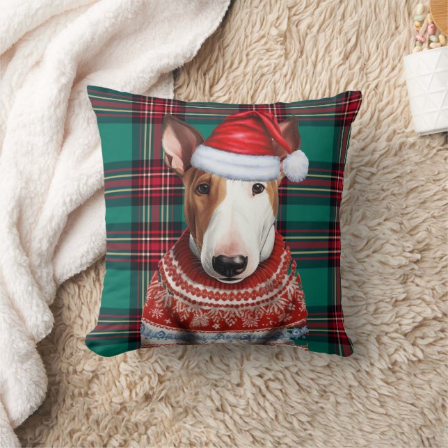 Coussin Bull Terrier Rouge et vert Plaid Noël (Couverture)