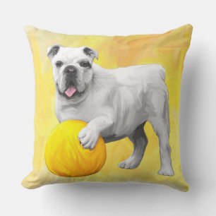 Coussin Bulldog Jouer avec Ball Watercolor Art Peinture