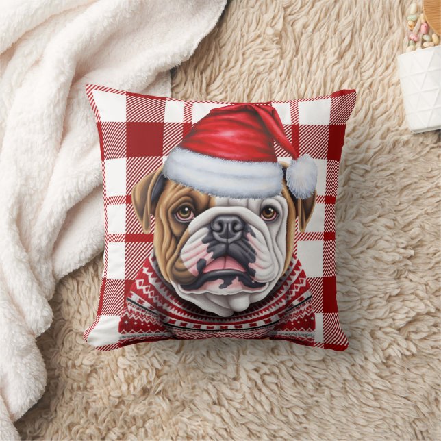Coussin Bulldog Rouge et blanc Plaid Noël (Couverture)