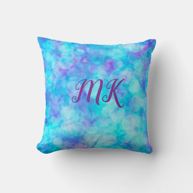 Coussin Bulles de Bokeh bleu et violet (Recto)